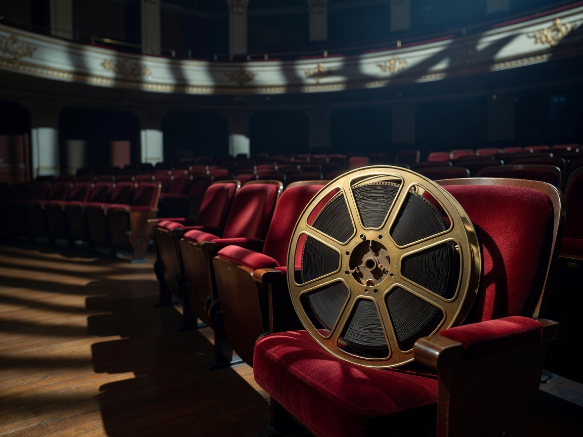 Cinematic film reel and auditorium shadows