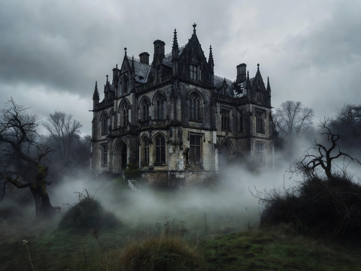 Moody cinematic Gothic mansion atmosphere in Spain reminiscent of Alejandro Amenabar The Others